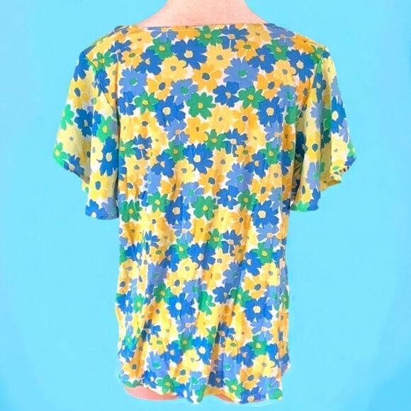 LOFT OUTLET FLORAL BLOUSE TOP FLUTTER SLEEVES MEDIUM - Picture 2 of 5